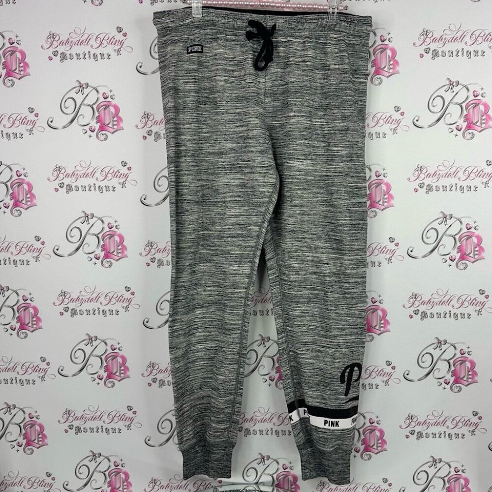 PINK Victoria's Secret Gray sweatpants Joggers decal logo tie up waist band